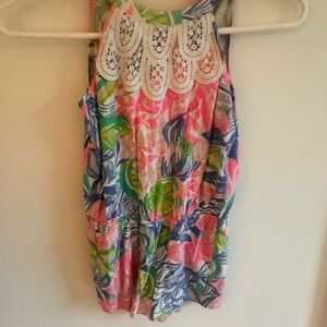 Lilly Pulitzer girls  Floral Sleeveless romper with Lace Detail sz M